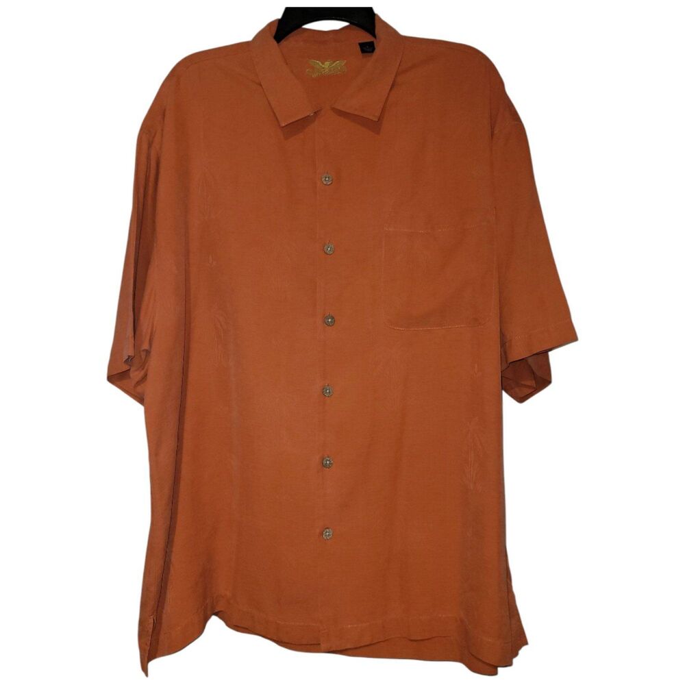 Mens 100% Silk Short Sleeve Button Shirt Eagle Dry Goods, Orange